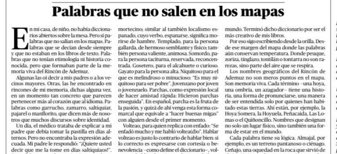 Palabras que no salen en los mapas. Tribuna abierta. Blas Valentín Moreno. Filólogo y escritor.
