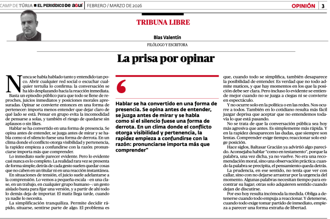 La prisa por opinar, en papel