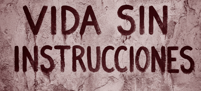 Graffiti text in Spanish saying Vida sin instrucciones on a weathered wall