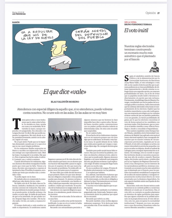 «El que dice “vale”», en Las&nbsp;Provincias