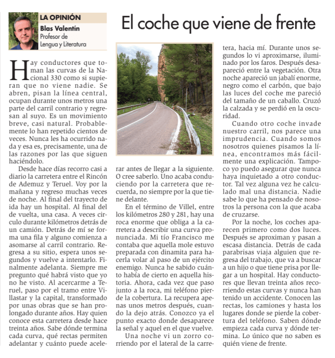 El coche que viene de frente, en Diario de&nbsp;Teruel